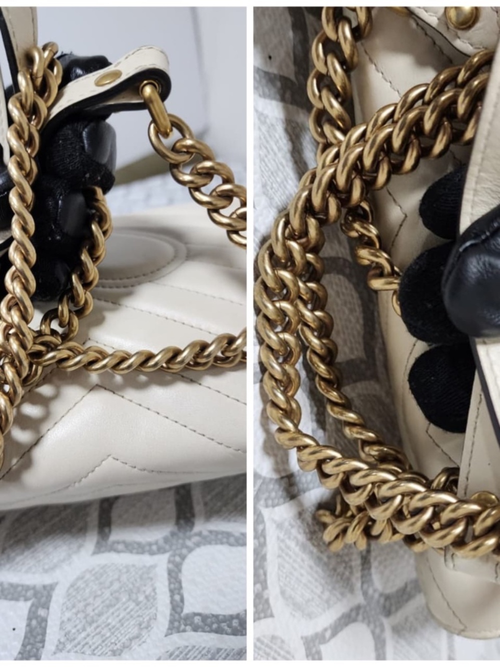 Authentic GUCCI Calfskin Matelasse Medium GG Marmont Shoulder Bag Cream - Picture 12 of 16